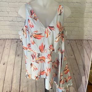 PRE-OWNED LANE BRYANT COLORFUL SLEEVELESS Asymmetric BLUE TOP